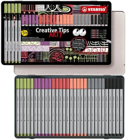 STABILO Multi-Liner-Set für Künstler - Creative Tips - ARTY - 5er Pack - Schwarz