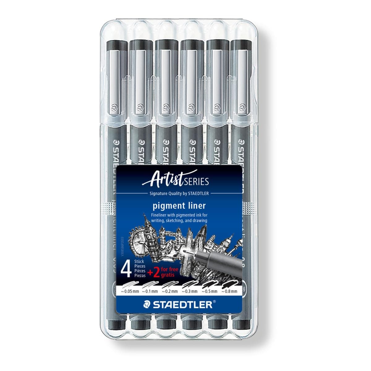 Staedtler Fineliner Schwarz, Set mit 6 Linienbreiten, hohe Qualität, Dokumentenecht, Montage, 308 SB6P
| Staedtler Pigm