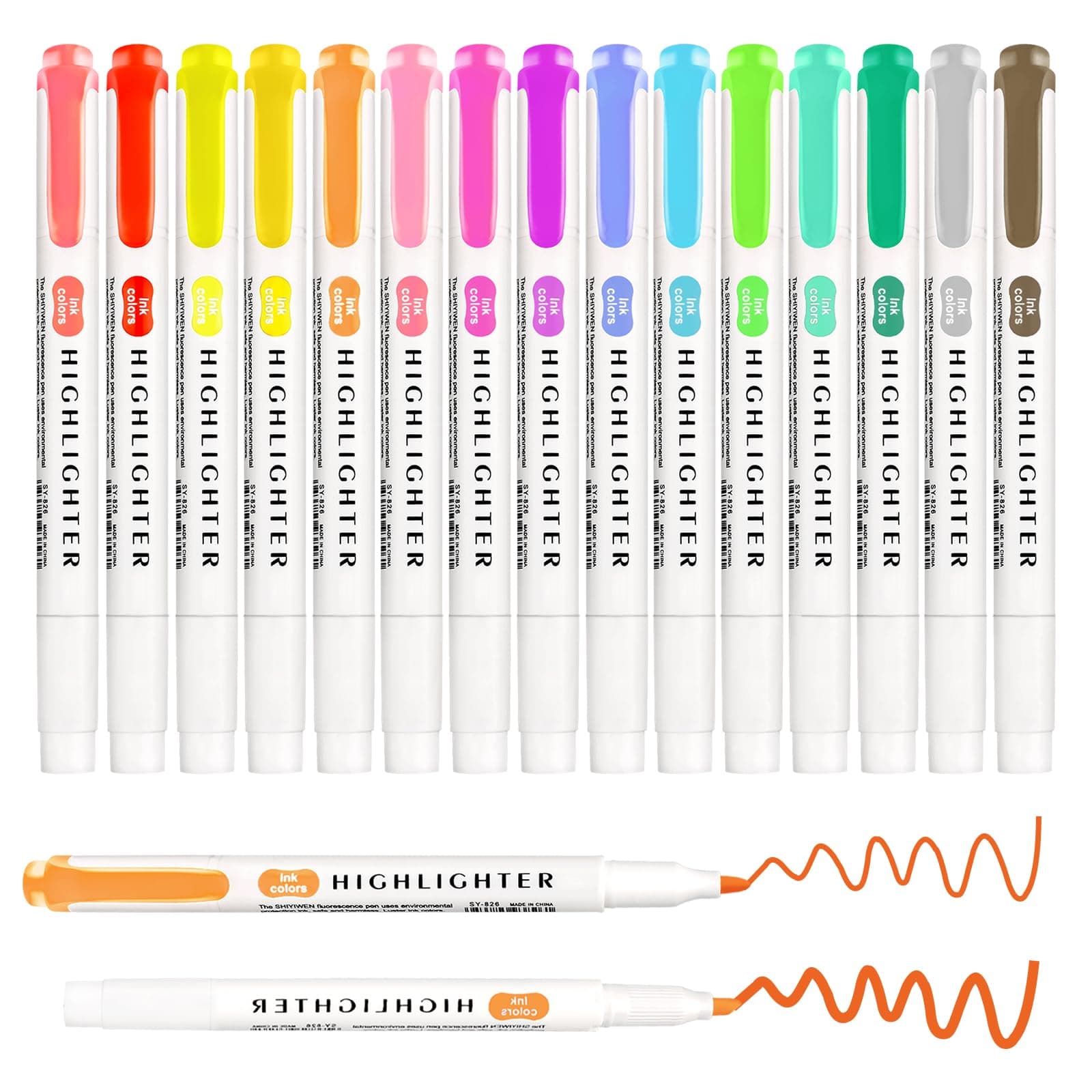 Funnasting Textmarker 15 Farben Pastell mit Zwei Spitzen für Journaling und Bürobedarf