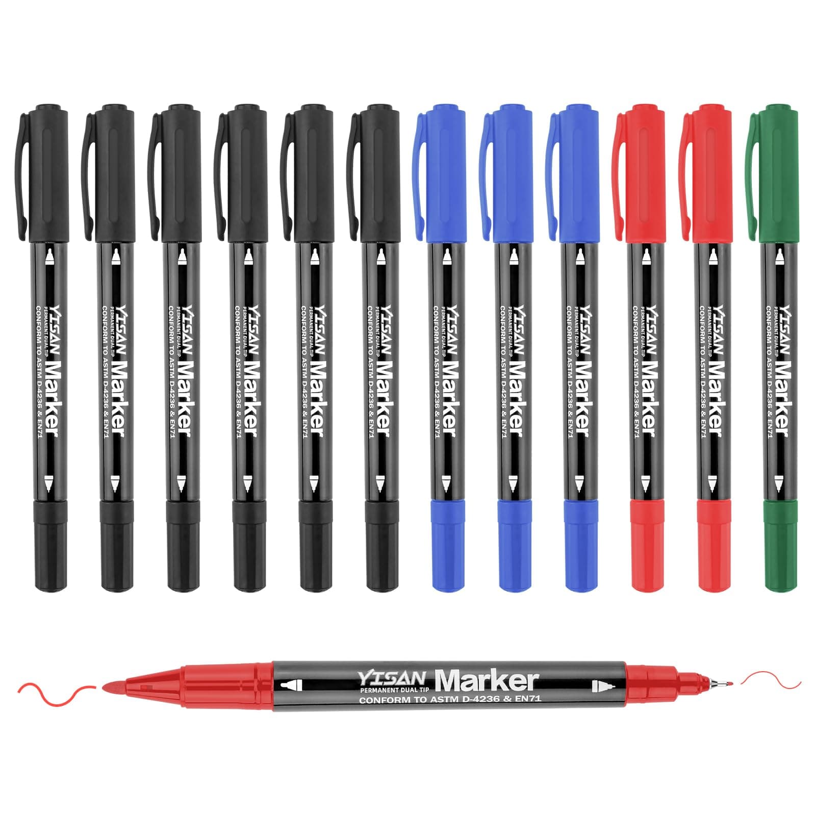 YISAN Permanent Marker Dünn(sqrt),4 Farben mit feiner Doppelspitze(sqrt),12 Wasserfest Filzstifte(sqrt),für Glas und Ste