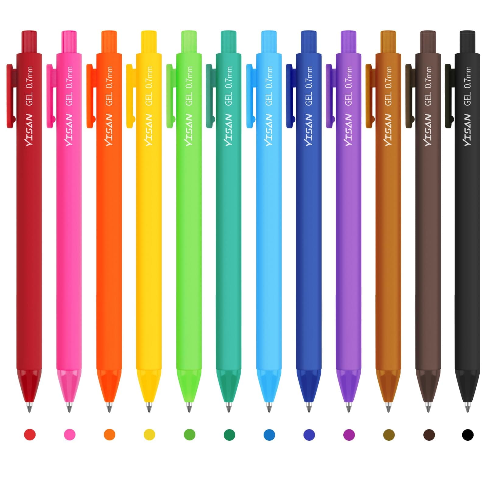 YISAN Einziehbarer Kugelschreiber bunt 12 Farben, Schnell trocknende für Bullet journal und Malen, 0,7 mm Set 71044
