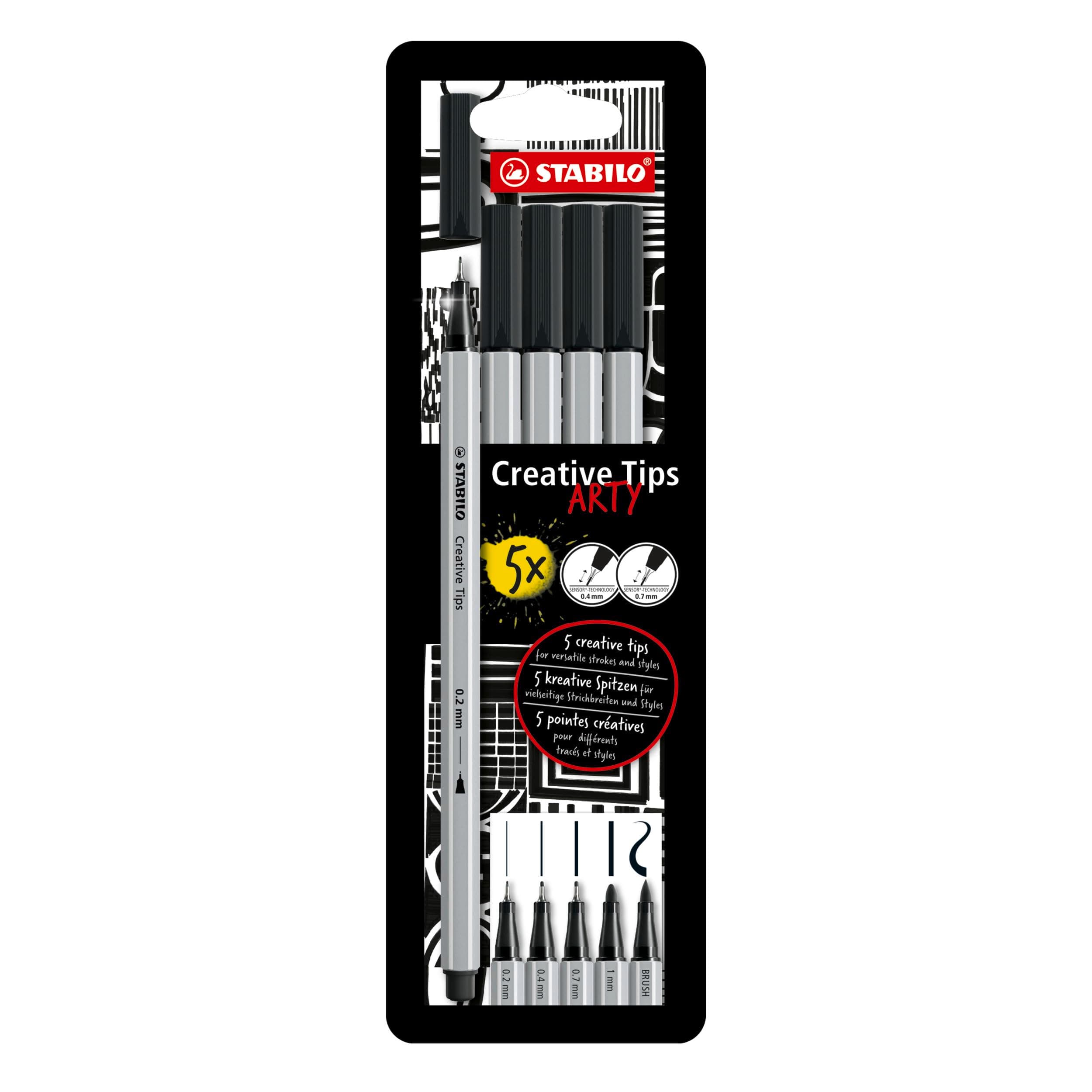 STABILO Multi-Liner-Set für Künstler - Creative Tips - ARTY - 5er Pack - Schwarz