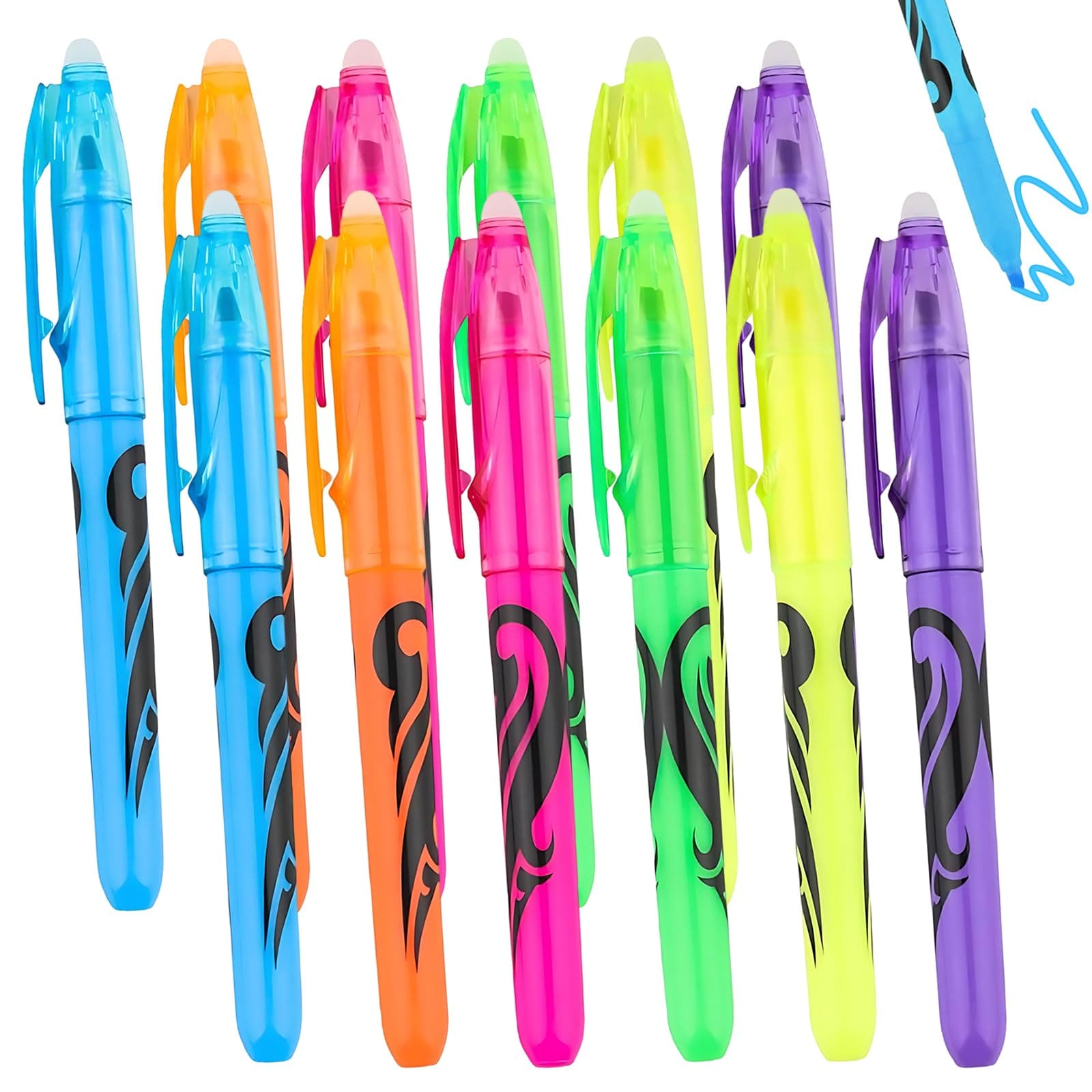 12 Textmaker, Textmarker Radierbar - Ideal für Kinder, Erwachsene und Studenten - Dauerhaft markieren und löschen - 6 Fa