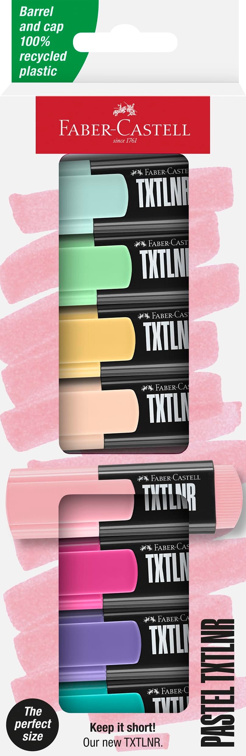 Faber-Castell 154218 Textmarker Set TXTLNR - 8 Pastell Marker für Kinder und Erwachsene | Dichte Farbgebung, Portabel De