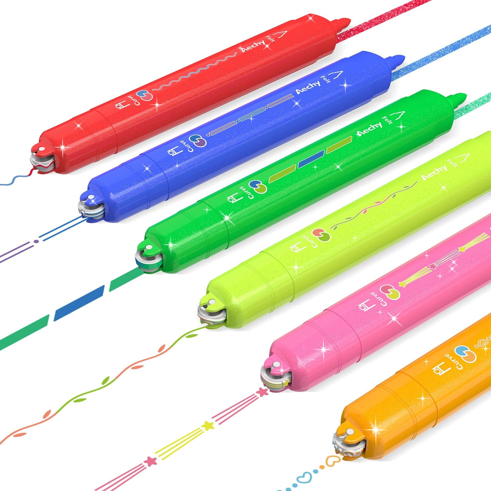 AECHY Glitzer Textmarker Set für Schüler & Künstler mit Farbwechsel & Glittereffekt - Büro & Schule Ideale Geschenke (6