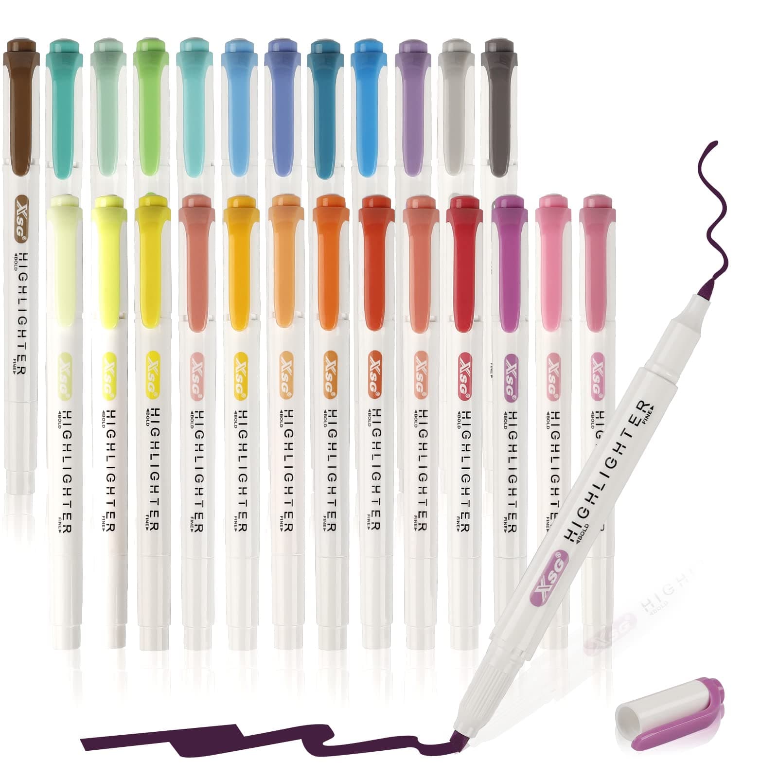 Abeier 25 Farben Pastell Textmarker mit Chisel und FineTips für Erwachsene Macron-Farben