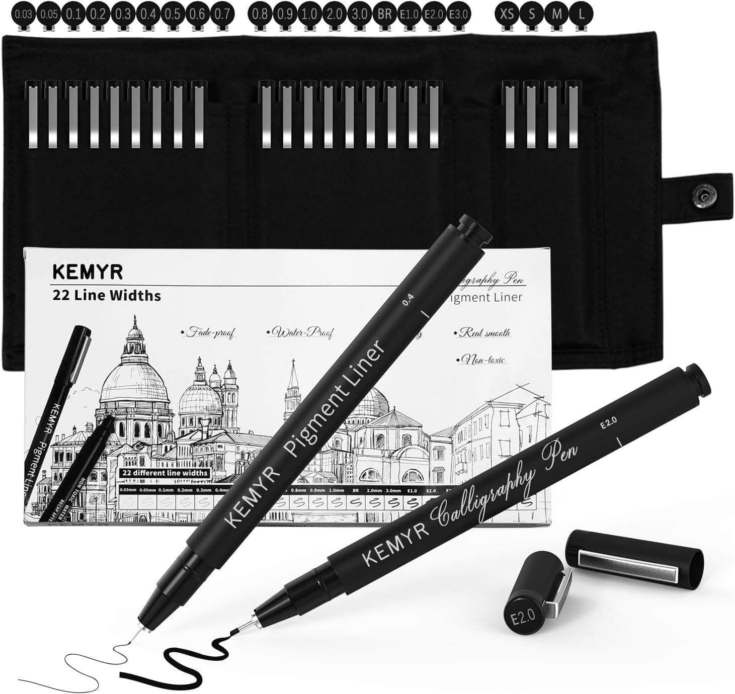 Fineliner Schwarz für Künstler - Wasselfest Zentangle Stifte & Pigment Liner Set (0.03mm-L), 22 Stück