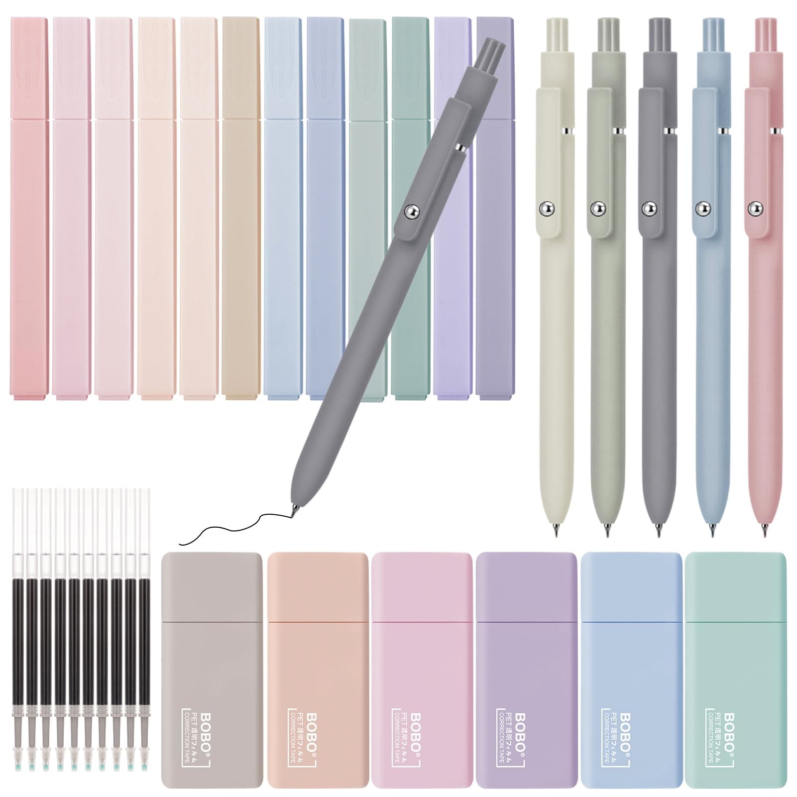 33 Stück Textmarker Pastell Set für Büro und Schulalltag - Aesthetic Marker mit 10 Ersatzminen und 6 Korrekturbändern
|