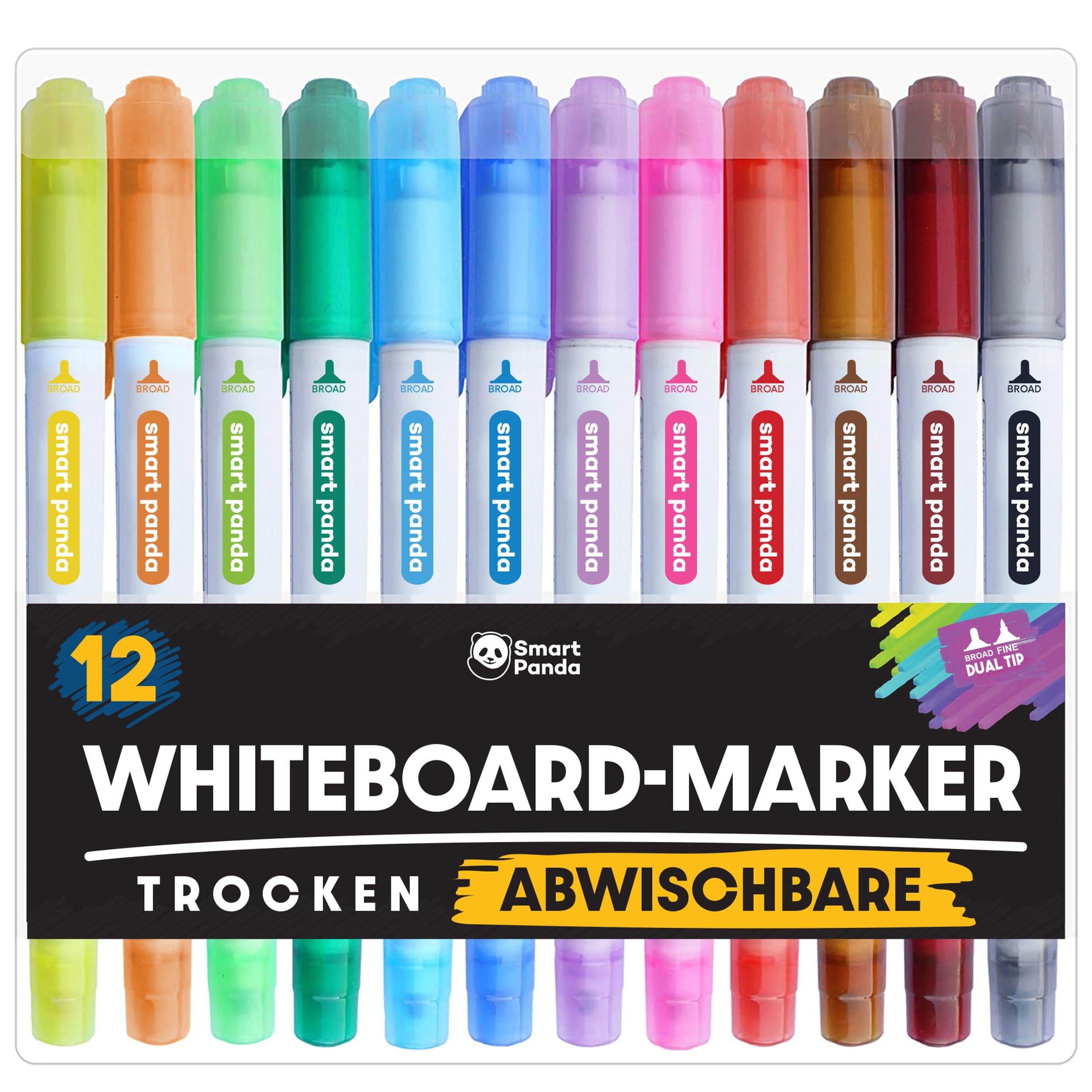Whiteboard Marker von SmartPanda – Abwischbare Stifte, Doppelspitze, 12er Set - Perfect für Meetings - Länger haltbar –