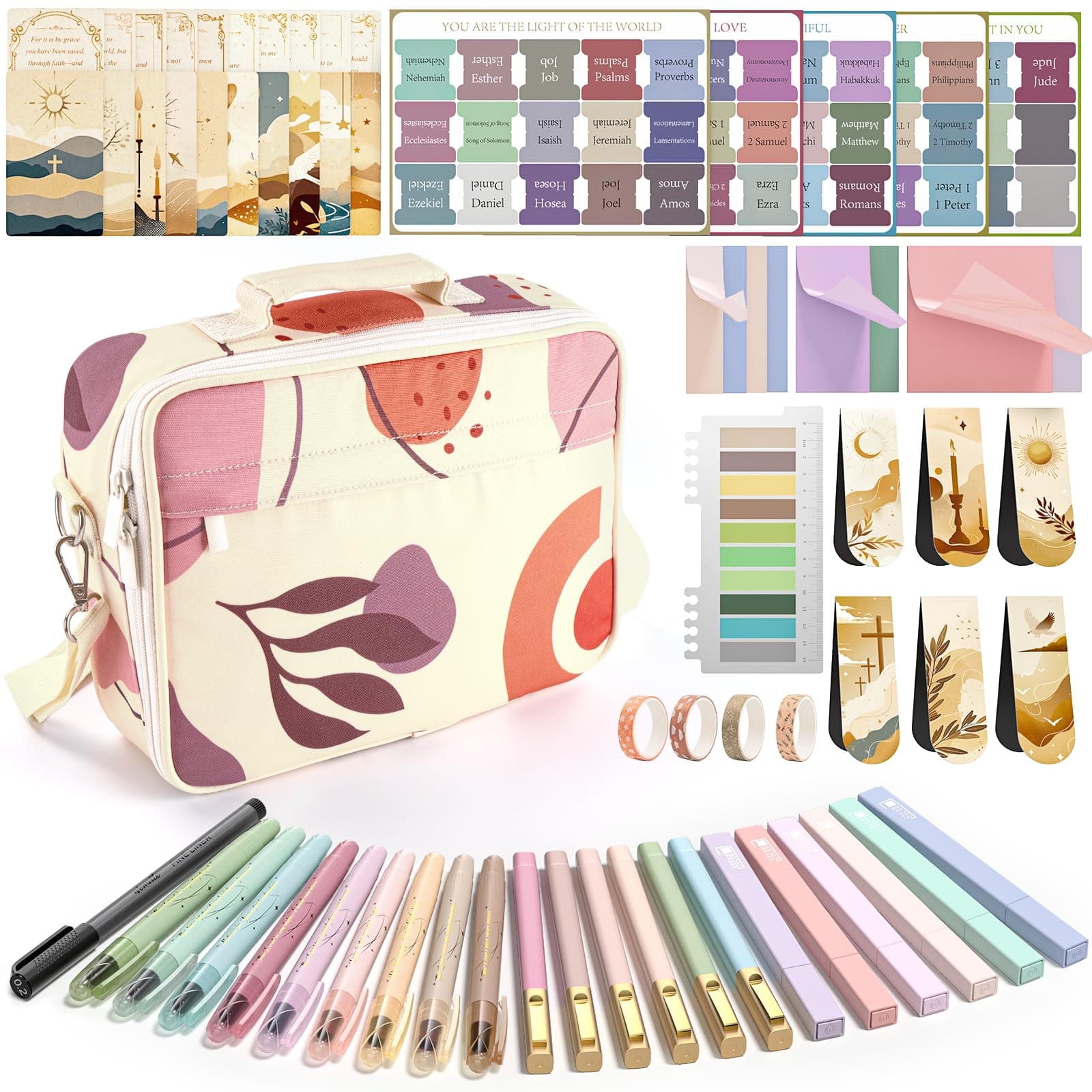 WEMATE 76 Bibelstudienzubehör mit Bibeletui &amp; 15 Textmarkern, perfekt für Bibel Journaling, christliche Geschenke fü