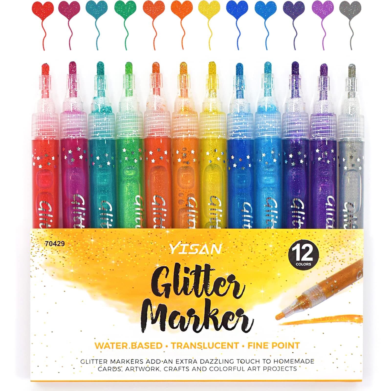 YISAN Glitzerstifte für Geschenkekarte und DIY Fotoalben - 12 Farben Metallic Marker Stifte Set 70429