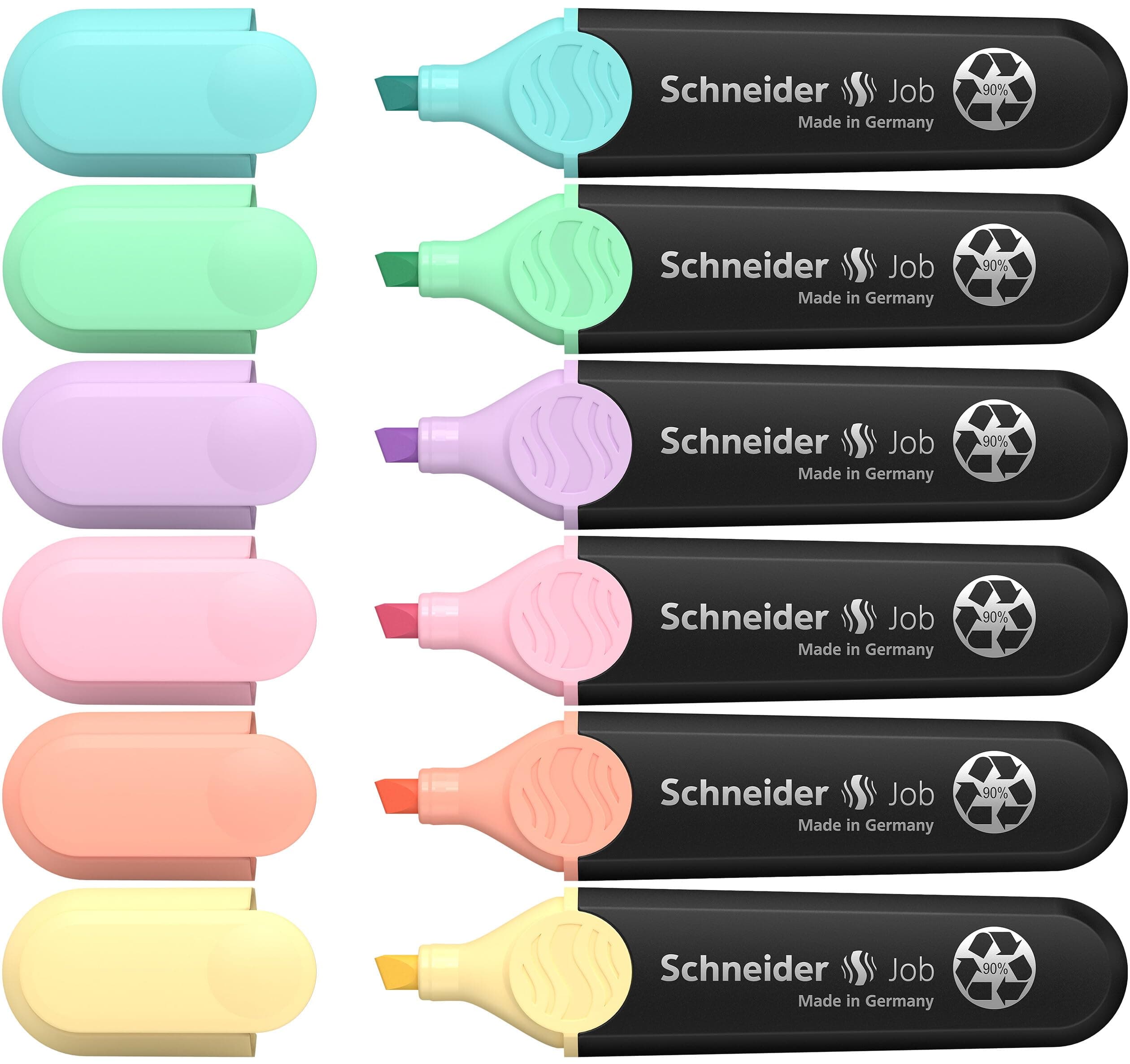 Schneider Job 150 Pastell Textmarker - Nachhaltig produtzte Farstifte für Büro & Schulzwecke, sortiert in helturkis, he
