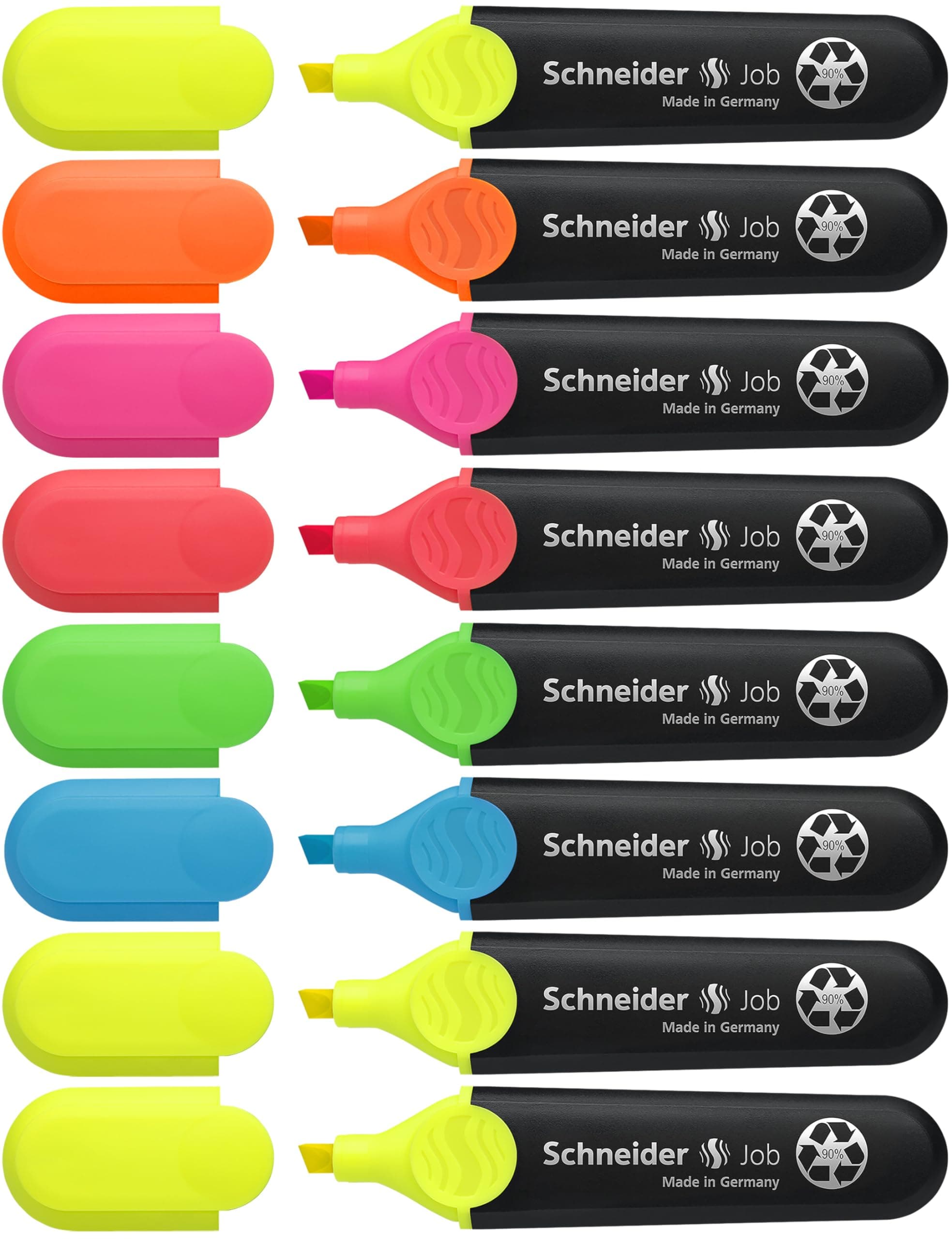 Schneider Job 150 Textmarker aus recyceltem Kunststoff für Klassenzimmer/shoppen Sortiert mit Der blaue Engel 8er Etui