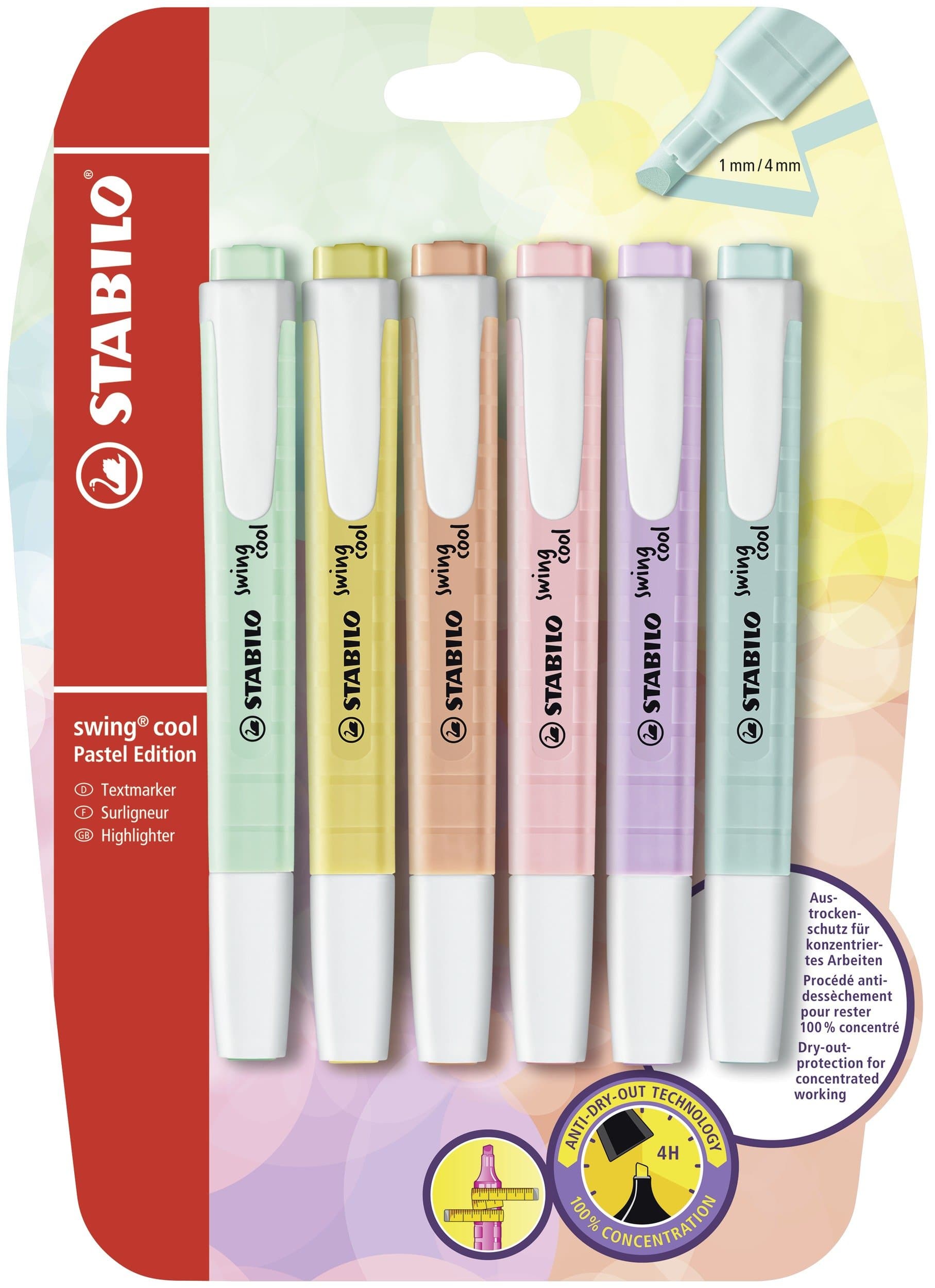 STABILO Textmarker swing cool Pastel - Für Kinder - Schulzubehör -InstanceOf - 6er Pack - Blister