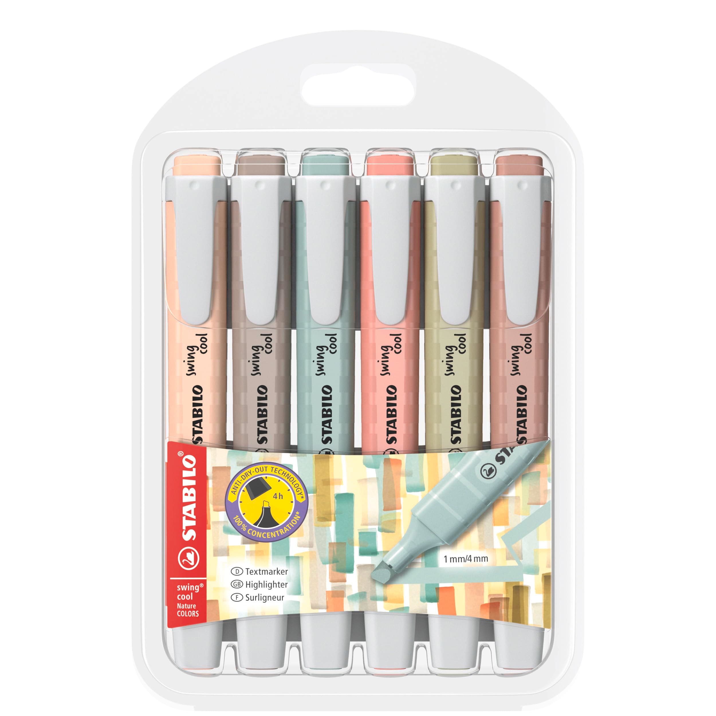 STABILO Textmarker swing cool NatureCOLORS - Farben für Kids - Schulzeit -reative Malerei - 6 Stifte - Naturfarben