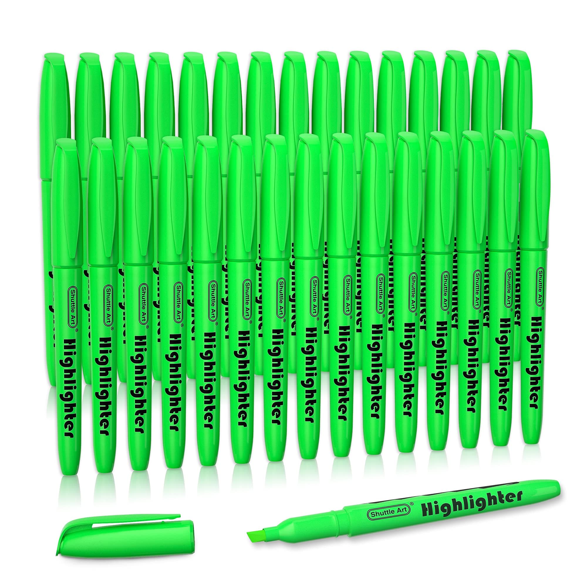 Shuttle Art Textmarker, 30 Stifte, Grün, schnell trocknender, ungiftiger, fluoreszierender Markierer für Erwachsene und