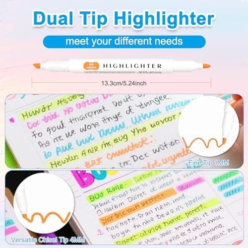 Funnasting Textmarker 15 Farben Pastell mit Zwei Spitzen für Journaling und Bürobedarf