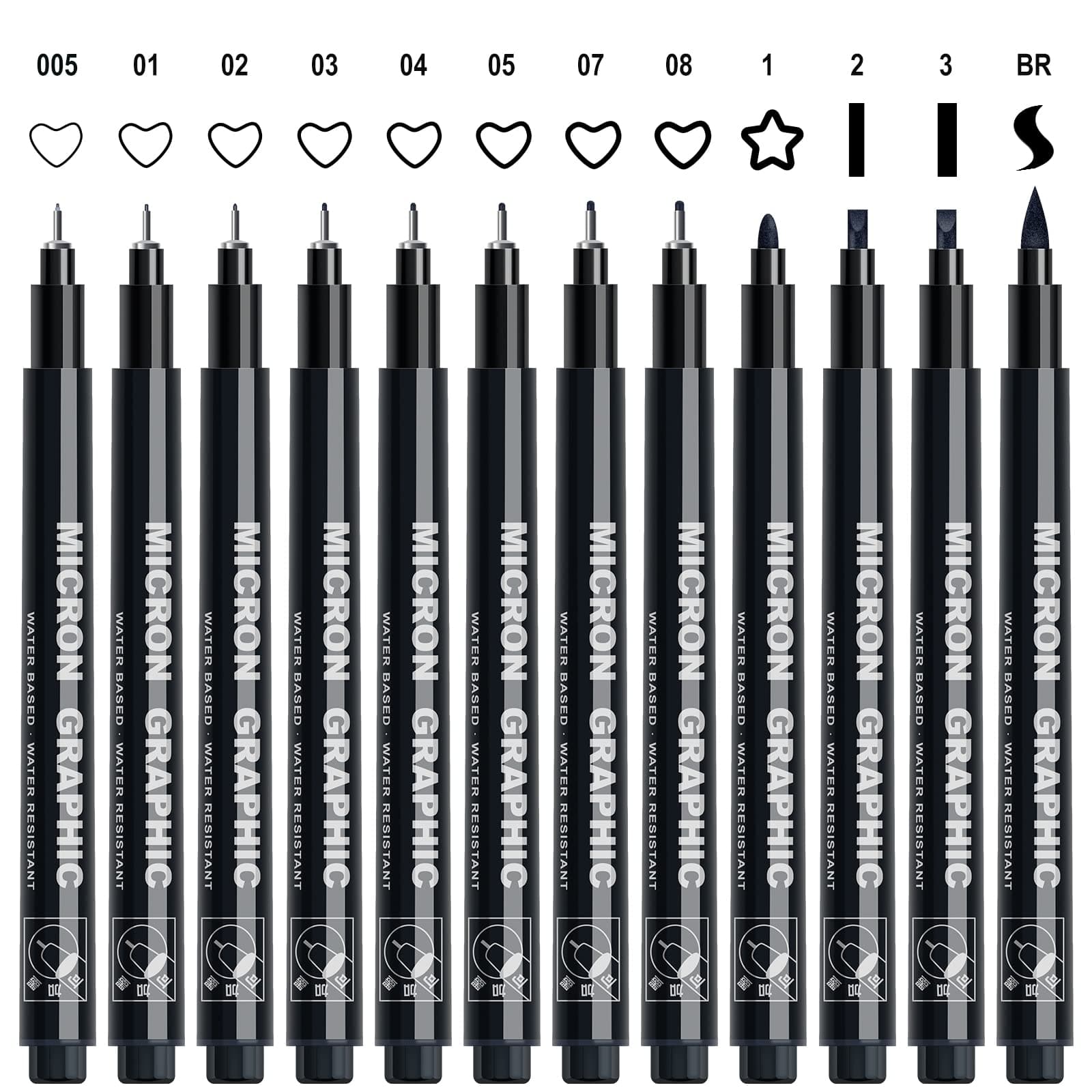 AKARUED Fineliner Schwarz Stifte zum Bullet Journal und Künstlerische Illustration, Wasserfest und permanent, 12 Stück F
